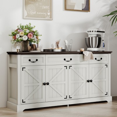 Vipbear 65" White Modern Sideboard Buffet, Credenza With Storage Cabinets Wine Bar Storage Cabinet For Kitchen