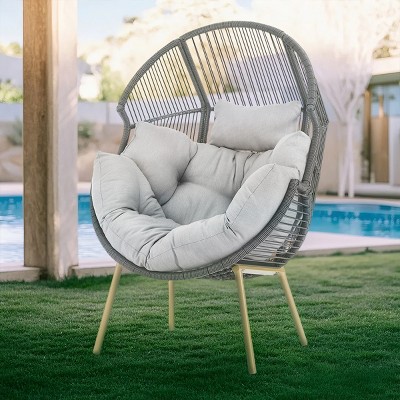 Bestier Outdoor Wicker Egg Chair, Rattan Chair with Cushion, Oversized Patio Lounge Chair for Outdoor, Indoor, Balcony, Backyard, Garden, Grey