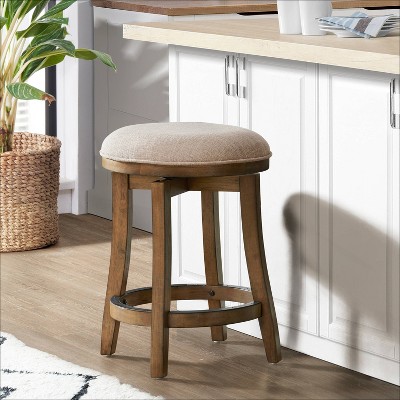 Ellie 21" Brown Rubberwood Linen Swivel Counter Stool