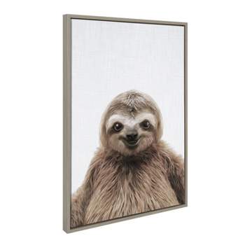 23" x 33" Sylvie Sloth Color Framed Canvas by Simon Te of Tai Prints Gray - Kate & Laurel All Things Decor