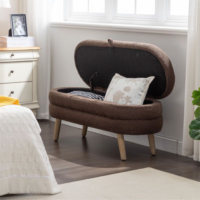 Boucle Storage Bedroom Bench,Indoor Oval Storage Bench with Solid Wood Legs-Maison Boucle, 3 of 9