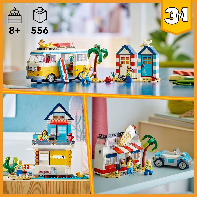 LEGO Creator 3 in 1 Beach Camper Van Toy Summer Set 31138, 3 of 8