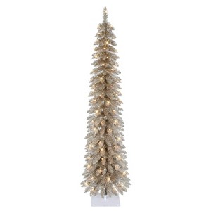 Puleo 6' Pre-Lit Artificial Alpine Rose Gold Pencil Tree - 1 of 4