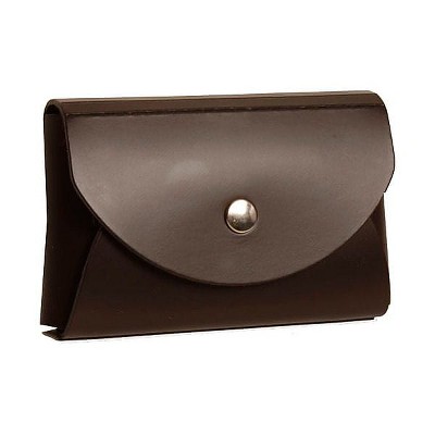 JAM Paper Italian Leather Business Card Holder Case with Round Flap Dark Brown 2233317454