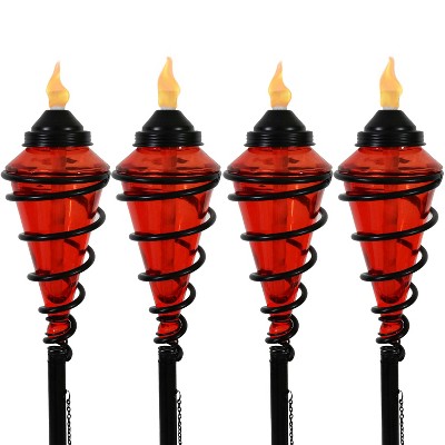 Sunnydaze Outdoor Adjustable Height Glass and Metal Swirl Patio and Lawn Citronella Torch Set - Red - 4pk