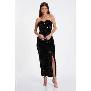 QUIZ Women's Sequin Bandeau Sweetheart Bow Back Maxi Dress - 1 of 4
