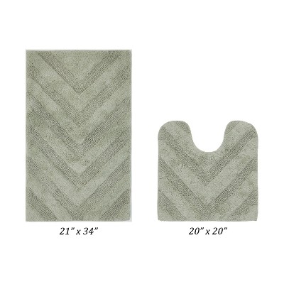 Hugo 2-Piece Bath Rug Set 100% Premium Cotton Tufted Chevron Pattern Bathmats for Bathroom, Super Soft Absorbent Machine Washable