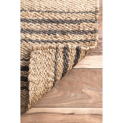 Natural Striped Jute Handmade Square Area Rug