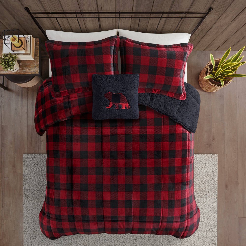 Photos - Duvet Woolrich 4pc King Alton Plush to Faux Shearling Down Alternative Reversibl