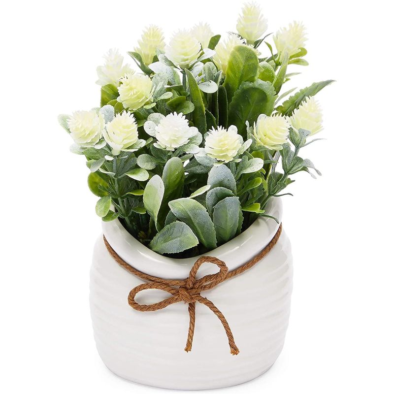 Juvale Artificial Flowers, Fake Faux Plants with Small White Vase for Indoor Room Spring Home Decor, 3.5 x 6 in, 3 of 7