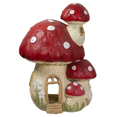 Northlight 18" Red and Beige Mushroom House Outdoor Garden Statue