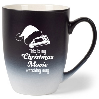 Elanze Designs This Is My Christmas Movie Watching Mug Two Toned Ombre Matte Black and White 12 ounce Ceramic Stoneware Coffee Cup Mug