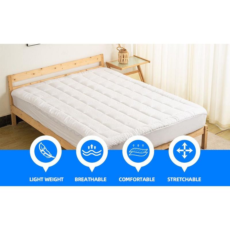 Continental Sleep, 1-Inch Quilted Fitted Fluffy & Soft Mattress Pad, Cooling Protector Cover with 8-18” Deep Pocket, White, 4 of 9