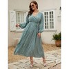 Women Plus Size V Neck Wrap Maxi Dress High Waist Ruffle Summer Casual Dress with Belt Long Sleeve,navy blue yellow flower - 3 of 4