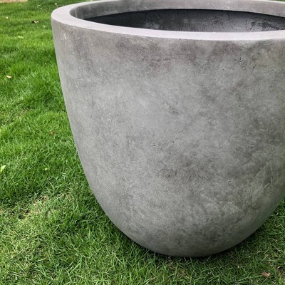 16.93" Natural Concrete Round Lightweight Outdoor Planter
