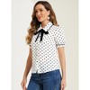 Allegra K Women's Polka Dots Peter Pan Collar Tie Neck Short Sleeve Shirt - 4 of 4