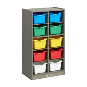 ECR4Kids 10 Cubby Mobile Tray Cabinet with 10 Scoop Front Storage Bins, 5x2, Grey Wash - 1 of 4
