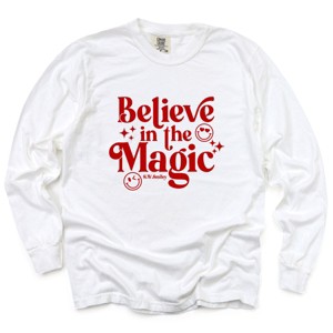 S.W.Smiley Believe in Magic Sparkle - Women's Garment Dyed Long Sleeve Graphic T-Shirt - 1 of 4