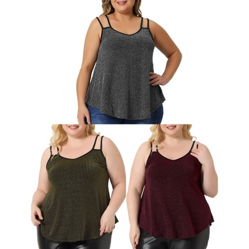 Agnes Orinda Women's Plus Size V Neck Sleeveless Sparkle Silvery ...