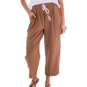 Amaryllis Women's Cropped Drawstring Pants Relaxed Fit High-Waisted Casual Lightweight - 1 of 4