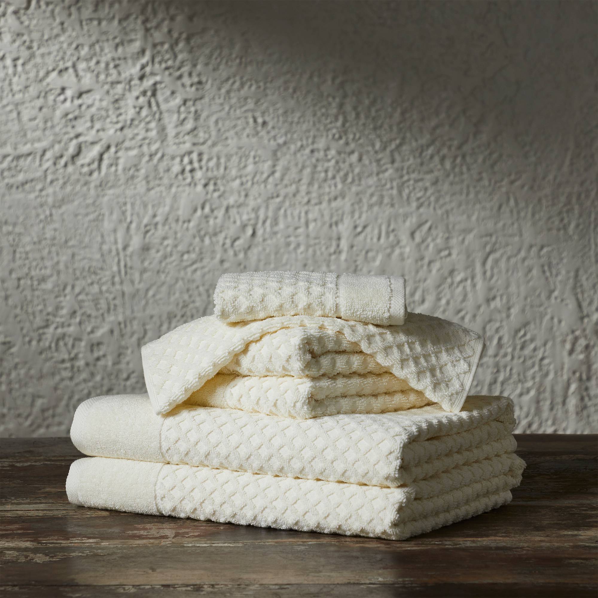 6pc Cotton Diamond Textured Assorted Bath Towel Set Ivory - Isla Jade: Luxury Jacquard Weave, Heavyweight GSM