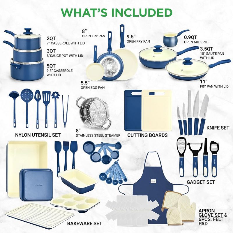 Nutrichef 54 Piece Professional Grade Complete Home Kitchen Cookware Set - White, 2 of 8