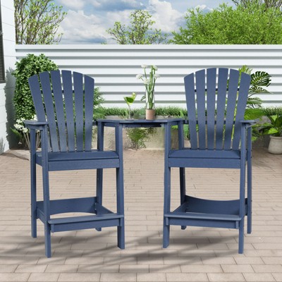 Aoodor Tall Adirondack Chairs Set of 2, HDPE Patio Bar Stool with Connecting Tray,All-Weather Balcony Chair