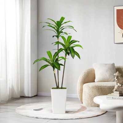 Artificial Dracaena Tree, Faux Dracaena Tree with Tall White Planter, Ideal for Home Decor and Housewarming Gift