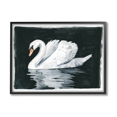 Stupell Industries Beautiful Swan Black Reflection Framed Giclee Art