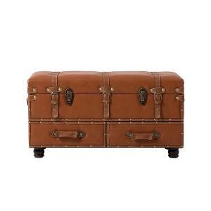 JIONJOY Vintage Faux Leather Storage Bench - Mid-Century Upholstered ...