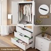 Armoire Wardrobe Closet, Rattan Wardrobe Cabinet with 2 Doors, Handing Rod & 3 Drawers, 70" Tall Wooden Bedroom Armoires for Clothes, 31.5" Wide - 4 of 4