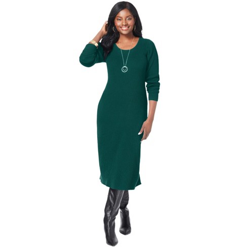 Jessica London Women s Plus Size Scoop neck Sweater Dress 30 32 Emerald Green Target