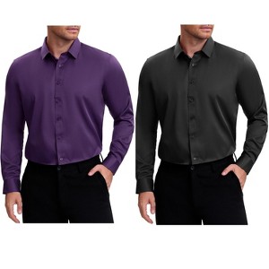 INSPIRE CHIC Men's Point Collar Long Sleeves Button Down Solid Formal Dress Shirts 2 Packs - 1 of 4