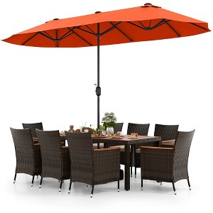 Costway 11 PCS Patio Wicker Dining Set with Double-Sided Outdoor Umbrella 8 Stackable Chairs Orange/Turquoise - 1 of 4