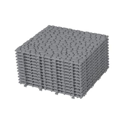 Dolonm 12"x12" Gray Interlocking Plastic Deck Tiles – Pebble Pattern, Waterproof & Anti-Slip for Patio, Balcony, Pool