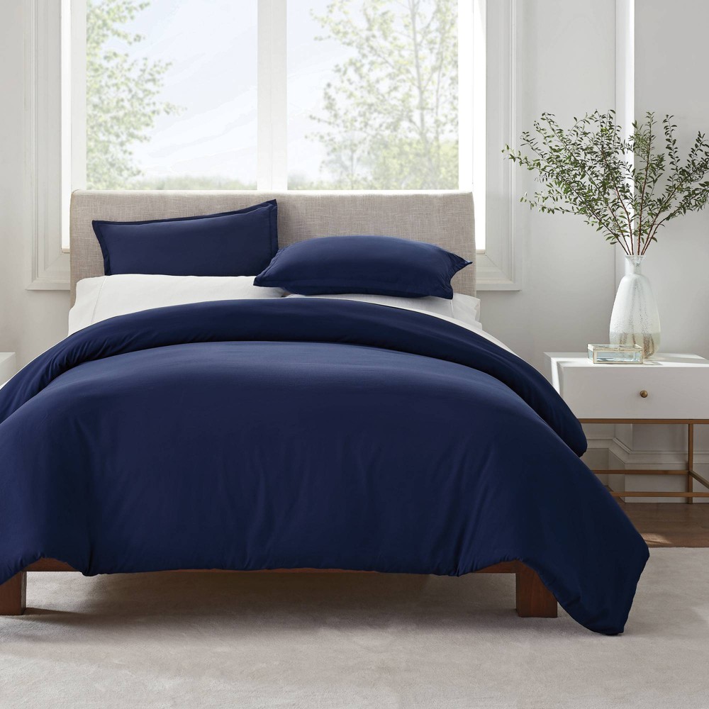 Photos - Bed Linen Serta Full/Queen 3pc Simply Clean Duvet Set Navy  