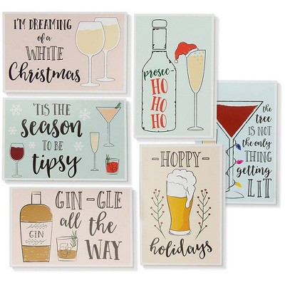 48-Pack Merry Christmas Greeting Cards Bulk Box Set - Holiday Xmas Greeting Cards 6 Drinking Holiday Funny Pun Designs, Assorted Cards Envelopes, 4x6"