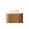 Dexmalle Natural Wood Wall-Mounted Floating Curved Edges Striped Storage Cabinet with Drawer - 4 of 4