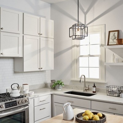 Modern Matte Black and Gold 12" Ceiling Pendant with Glass Accents