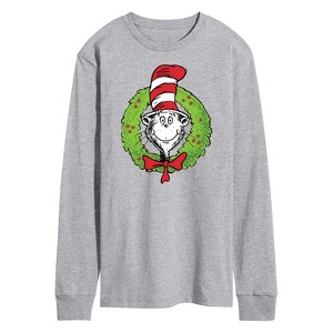 Men's The Cat in the Hat Cat Wreath Long Sleeve Graphic T-Shirt - Athletic Heather - Large - 1 of 4