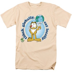 Garfield Think Globally Adult T-Shirt Cream - 1 of 4