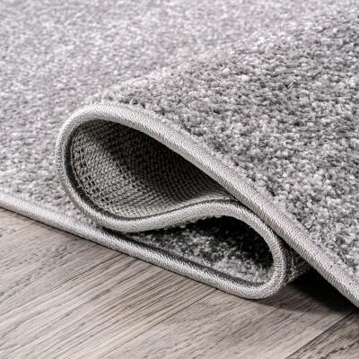 Gray Solid Synthetic Low-Pile Runner Rug, 2'x8'