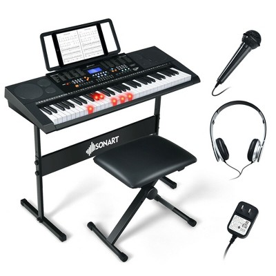 Costway 61-Key Electronic Keyboard Piano Set w/Lighted Key LCD Screen Stand Bench