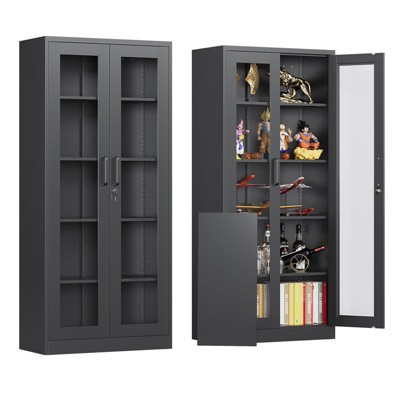 Mlezan Display Cabinet: Glass Doors, 4 Adjustable Shelves, Locking Case. Ideal for Home, Office, or Clinic. Assembly Required.