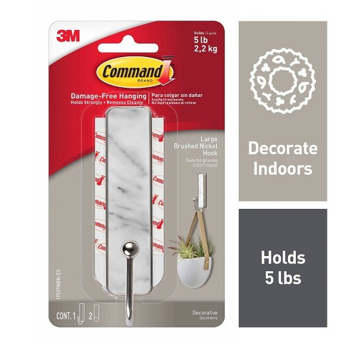 3M, Command, Large, Brushed Nickel, Metal Double Hook (Strip Not