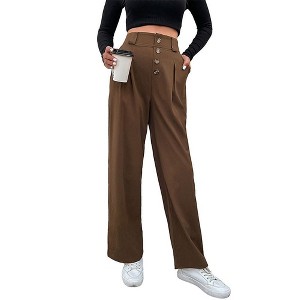 Coolmee Womens Business Casual High Waist Button Stretchy Work Pants Straight Leg Office Dress Pant Trousers with Pocket - 1 of 4