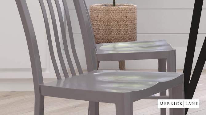Merrick Lane 18 Inch White Galvanized Steel Indoor/Outdoor Dining Chair with Slatted Back and Powder Coated Finish, 2 of 13, play video