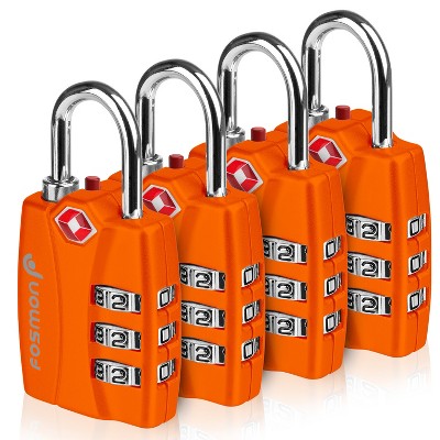 Fosmon 4 Pack TSA Locks for Luggage, Padlock Combination Lock Easy to Set TSA Luggage Locks TSA Approved for Travel Suitcase Backpack & Locker, Orange