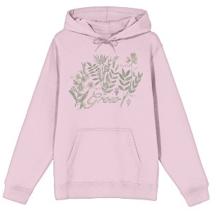 “Grow” Vintage Wildflowers Unisex Adult Pink Graphic Hoodie - 1 of 2