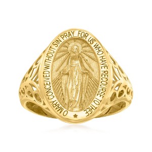 Ross-Simons Italian 14kt Yellow Gold Miraculous Medal Signet Ring - 1 of 4